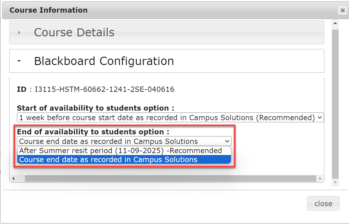 End of availability options